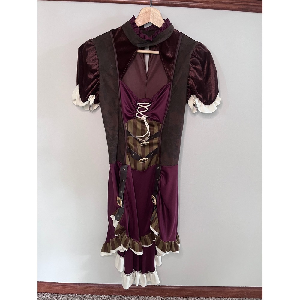 Spirit Halloween Steampunk Saloon Girl Costume Dress Burgundy Brown Medium 8-10 - Picture 1 of 6